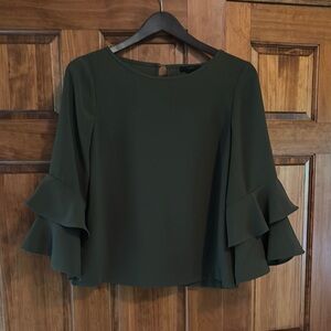 J. Crew Green Ruffled Bell Sleeve Crop Blouse